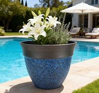 Pot de fleurs bicolore en PP, corps rouge moucheté, bord bronze foncé brossé, trou de drainage, léger et durable pour la maison et le jardin