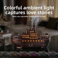 Diffuseur d'huiles essentielles YS Simulation Rétro Bateau à vapeur, machine d'aromathérapie de bureau à télécommande, ultrasonique à forte brume