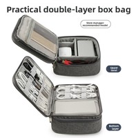 Organisateur de câbles gris style Asie du Sud-Est, étui pour batterie externe, pochette de voyage pour câbles de charge, sac de rangement numérique double couche pour accessoires