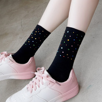 Chaussettes mi-mollet tendance printemps/automne pour femme, en coton absorbant la transpiration, imprimées multicolores et richement ornées, style Instagram
