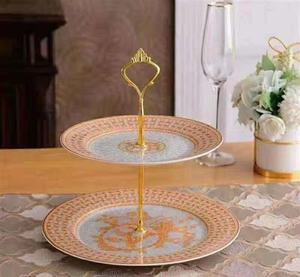 Plato dorado de metal de 2 niveles de porcelana, plato para pastel de boda, plato para fruta - Product Image 2