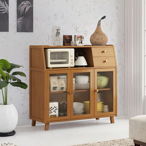多機能モダン竹製サイドボードキッチン食器棚ダイニングルーム3ドア収納キャビネット（2つの引き出し付き）家庭用家具 - Product Image 3