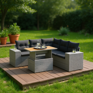 Set Divano da Giardino Grigio con Sedute Imbottite, Arredamento da Esterno dal Design Contemporaneo, Rattan PE Resistente ai Raggi UV, Cuscini Impermeabili - Product Image 2