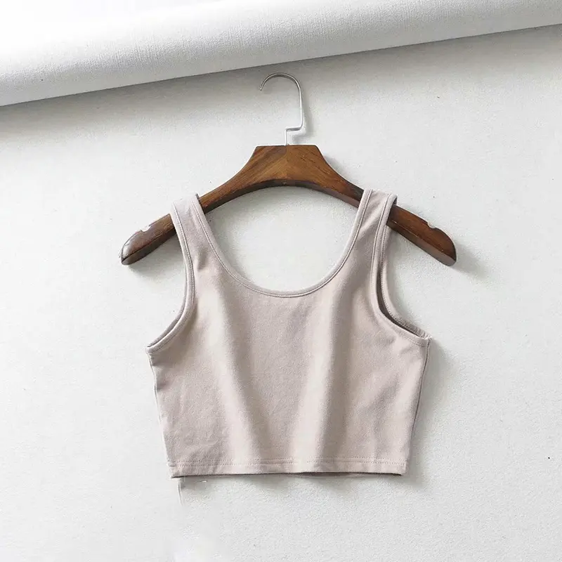 Embroidery Cotton Crop Tops Womens Tank Tops Sleeveless Short Camisole Ladies Crop Women T-shirt Vest Custom Logo Printing