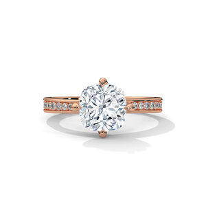 RAAMAA Women's Classic Elegant Jewellery Customized Designs 10k 14k Rose Gold Lab Grown Cushion Cut Diamonds Side Stones - Product Image 1