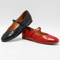 Ballerines Mary Jane en cuir véritable délavé pour femmes, avec bride à boucle, chaussures décontractées