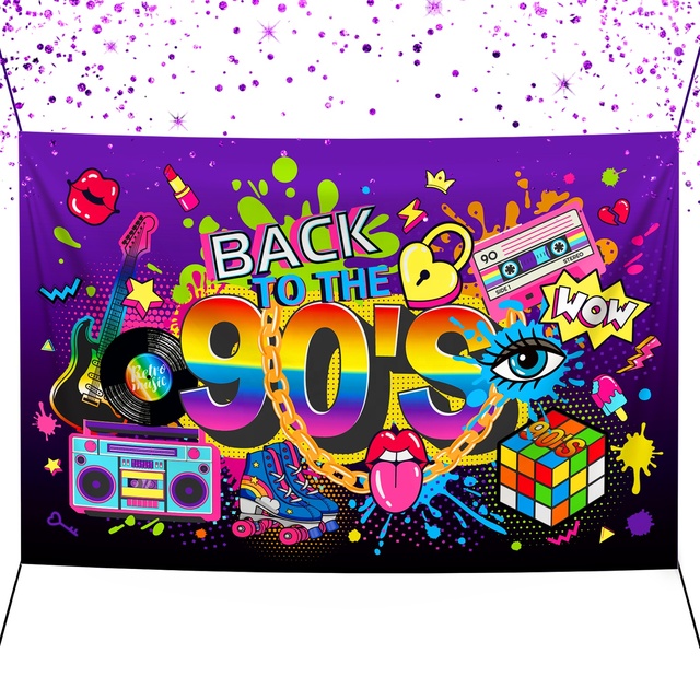 Huancai Back to the 90's Party Backdrop Photo Booth Banner Photograph Background for Throwback 1990s Birthday Party Decorations