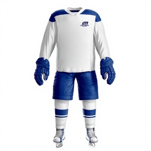 Uniforme de Hockey sobre Hielo LM para Hombre Adulto, Blanco y Azul, Sublimado, Ropa de Práctica Transpirable de Poliéster, Servicio OEM, Modelo LMI-006 Needle - Product Image 1