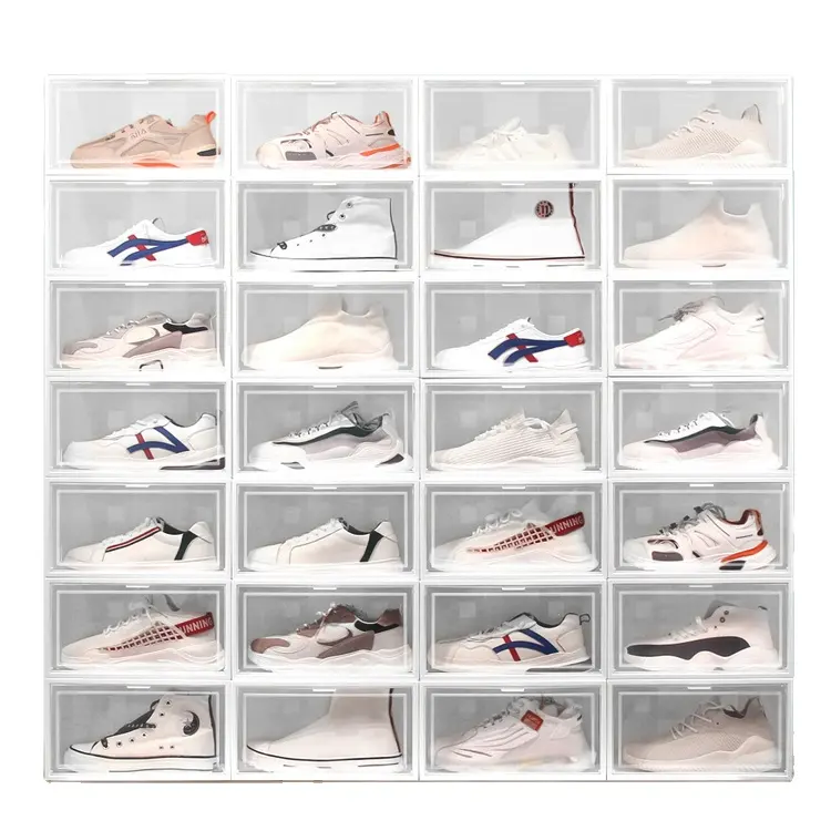 Living Room Foldable Stackable Transparent Plastic Clear Sneaker Front Drop Shoe Rack Storage Organizer Show Box Cabinet