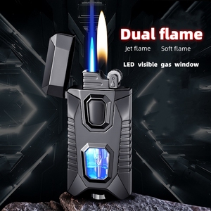 Kép ngọn lửa mềm & ngọn đuốc ngọn lửa <span class=keywords><strong>2</strong></span> trong <span class=keywords><strong>1</strong></span> xì gà kim loại nhẹ hơn với LED có thể nhìn thấy cửa sổ khí - Product Image 2