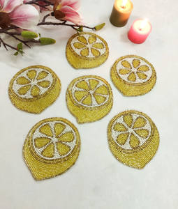 High Quality Handmade <b>Beaded</b> <b>Placemats</b> Table Mat Hand Embroidery Yellow Lemon Mug Rug Coasters for Home Decoration - Product Image 1