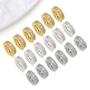<b>Copper</b> Plated Gold Plated White Gold Zircon Spacer Beads Round DIY Jewelry Accessories For <b>Bracelet</b> Making 10mm Size - Product Image 1