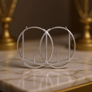 Orecchini a Cerchio Geometrici in Oro Bianco E4867, Gioielli Minimalisti Unisex - Product Image 2