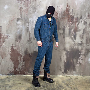 Custom Blue Stripe <strong>Baggy</strong> 100% Cotton Denim Y2K Casual Winter Patchwork Overalls Suit Mens Romper Jumpsuit Work <strong>Dungarees</strong> - Product Image 3