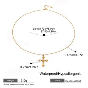 Üst Düzey Moda Kadın Paslanmaz Çelik Elmas Taklidi İnci Çapraz Kolye Altın Kaplama Su Geçirmez Küba Zinciri Hediye - Product Image 6