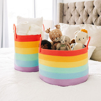 Grand panier de rangement en corde de coton pliable, panier à linge tressé, organisateur de jouets arc-en-ciel, décoration de chambre d'enfant, avec poignées