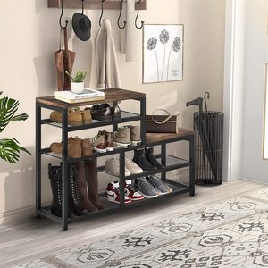 Zapatero de pie industrial marrón de 5 niveles, Banco de entrada, organizador de almacenamiento de <span class=keywords><strong>zapatos</strong></span> estrechos, tacones altos <span class=keywords><strong>para</strong></span> armarios de pasillos - Product Image 5