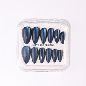 12가지 사이즈 맞춤 색상 레드 블루 색상 도매 재사용 가능한 아몬드 미디엄 캣아이 프레스온 네일 데일리 네일 아트용 - Product Image 5