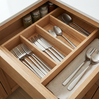Meubles de cuisine nordiques Wabi Sabi, minimalistes, en bois brut texturé, unités de cuisine avec comptoirs en microciment, poignées intégrées, tons terreux