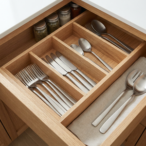 Meubles de cuisine nordiques Wabi Sabi, minimalistes, en bois brut texturé, unités de cuisine avec comptoirs en microciment, poignées intégrées, tons terreux - Product Image 5