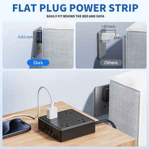 Multiprise avec 4 prises AC, 2 ports Type C, 2 ports USB A, charge rapide 17W, protection contre les surtensions, pour usage au bureau - Product Image 5
