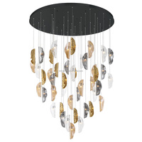 Lustre cascade de luxe personnalisé de 59 pouces, en verre ambré clair fumé, avec pampilles en forme de feuilles, pour escalier, hall d'entrée, hôtel, villa