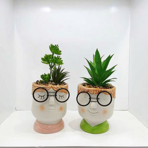 Decoración de suelo de escritorio para niño y niña, macetero de vidrio de cerámica moderno con suculentas artificiales - Product Image 2