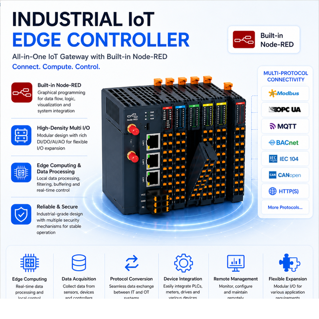 Oilfield Edge Gateway 4RS485 Node RED Flow Programming 4G LTE Tank Level Valve Control DI DO