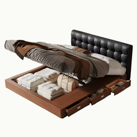 Lit plateforme en cuir capitonné à bulles avec rangement, base en bois de pin à profil bas, éclairage LED sous le lit, sans sommier, personnalisable OEM