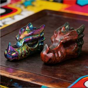 ขายส่งหินบลัดสโตนแอฟริกันและงานแกะสลักหัวกะโหลกมังกรเคลือบสีน้ำเงินม่วง ขนาด 5-7 ซม. ของตกแต่งบ้านและสำนักงานที่ไม่เหมือนใคร - Product Image 1