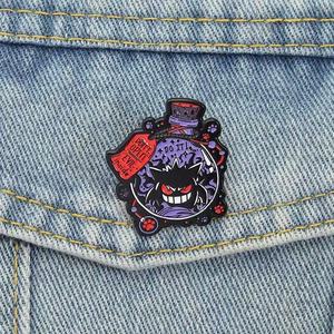 Broche en émail mignonne en forme de bouteille violette, motif Gengar fantôme de dessin animé, accessoire en métal - Product Image 1