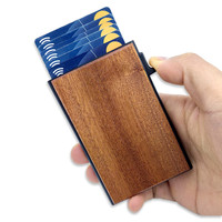 Dompet Kartu Kredit Kayu Tipis Minimalis Anti RFID dengan Kantong Ukiran, Hadiah untuk Pria
