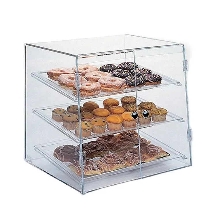 OEM transparency acrylic food counter bread donut display rack bakery case display cabinet