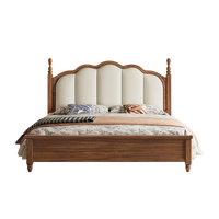 Nouveau lit queen-size en bois massif de style chinois vintage avec structure à tenons et mortaises, tête de lit rembourrée, lit plateforme pour chambre à coucher