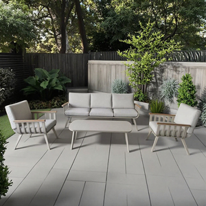 4 pezzi in alluminio comodo divano moderno di conversazione Set mobili da esterno tavolino da caffè per giardino Patio terrazza posti a sedere - Product Image 1