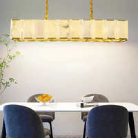 Luminaire suspendu rectangulaire en alabâtre avec cadre en cuivre, lampe suspendue en marbre LED, luminaire de plafond moderne pour salon, cuisine, chambre à coucher