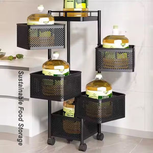 مطبخ تخزين عمودي دوار مربع متعدد الطبقات سلة فواكه وخضروات متحركة إطار دفع لوازم المطبخ - Product Image 5