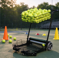 Chariot à balles de tennis en acier, chariot portable pour collecter les balles de tennis, panier à double couche en fil métallique, chariot d'entraînement et d'enseignement de tennis