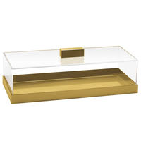 Grand plateau de service personnalisé de luxe, support pour gâteau et chocolat en acrylique, pain doré, beignets, plateau de service pour aliments dorés avec couvercle transparent