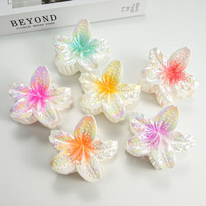 Nouvelles pinces à cheveux en plastique plaqué blanc avec fleur et bourgeon, 8,5 cm, dégradé doux, pince à <span class=keywords><strong>queue</strong></span> <span class=keywords><strong>de</strong></span> <span class=keywords><strong>cheval</strong></span> haute, accessoire capillaire - Product Image 1