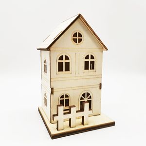Uionen Christmas Light Up Wooden Cabin DIY Kids Wooden House Craft Kit, Home Table Window Decorative Wooden <b>Ornament</b> - Product Image 2