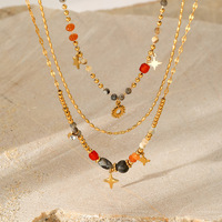 Collier pendentif multicouche en pierres naturelles colorées, style européen et américain, en acier inoxydable, bijoux de cou pour femme, vente en gros