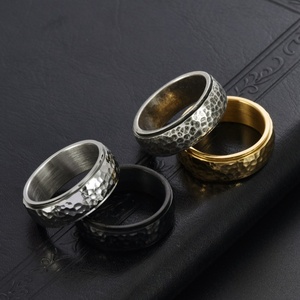 Viking Trendy Gold Hammered Damascus Knocker <b>Rings</b> Stainless Steel Tungsten Wedding Jewelry for Men and Women Gift for <b>Couples</b> - Product Image 3