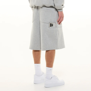 شورت رجالي كاجوال مصنّع، شورت فضفاض بأسلوب الشارع، خصر مطاطي، مقاس كبير، تصميم مريح، جيب للهاتف، شورت ثقيل الوزن - Product Image 1