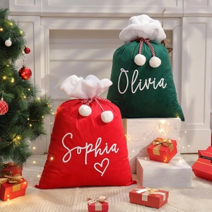 Sac cadeau personnalisé de Noël, broderie de nom personnalisée, sac de rangement pour cadeaux, bordure en fausse <span class=keywords><strong>fourrure</strong></span>, sac de Noël en velours, sac du Père Noël - Product Image 4