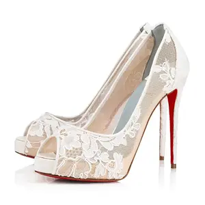 Benutzer definierte weiße Gaze High Heel Open-Toed Hochzeit Braut schuhe Frühling/Sommer 2023 New Bud Silk Platform Heels Spitze