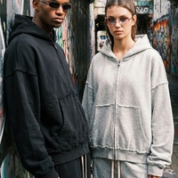 Sweat à capuche oversize en coton uni avec logo personnalisé, style vintage, en tissu French Terry, fermeture éclair, pour hommes, tendance Hip Hop