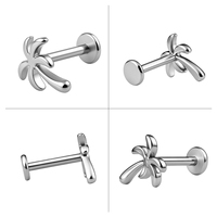 Piercing corporel en titane ASTM F136, motif palmier de coco, avec filetage interne, bijou de mode pour femme, labret à dos plat pour lèvre