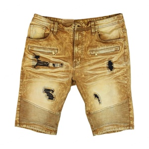 Shorts de Mezclilla de Alta Calidad con Diseño Desgarrado y Reparado, Shorts de Mezclilla Estilo Biker, Ajustados, Elásticos, de Algodón con Paneles a Rayas - Product Image 2