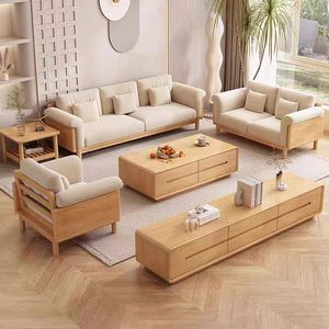 Canapé sectionnel moderne et simple 2026 en bois massif, idéal pour petit appartement, chaise de salon avec assise en éponge, canapés en bois pour hôtels - Product Image 1